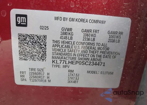 2025 Chevrolet Trax Fwd Lt from USA, damaged, VIN KL77LHEP0SC234471